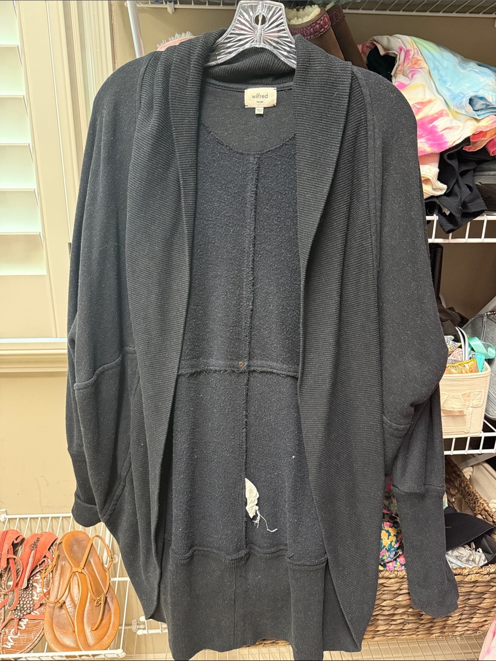 Wilfred Black Open-Front Shawl Collar Cardigan